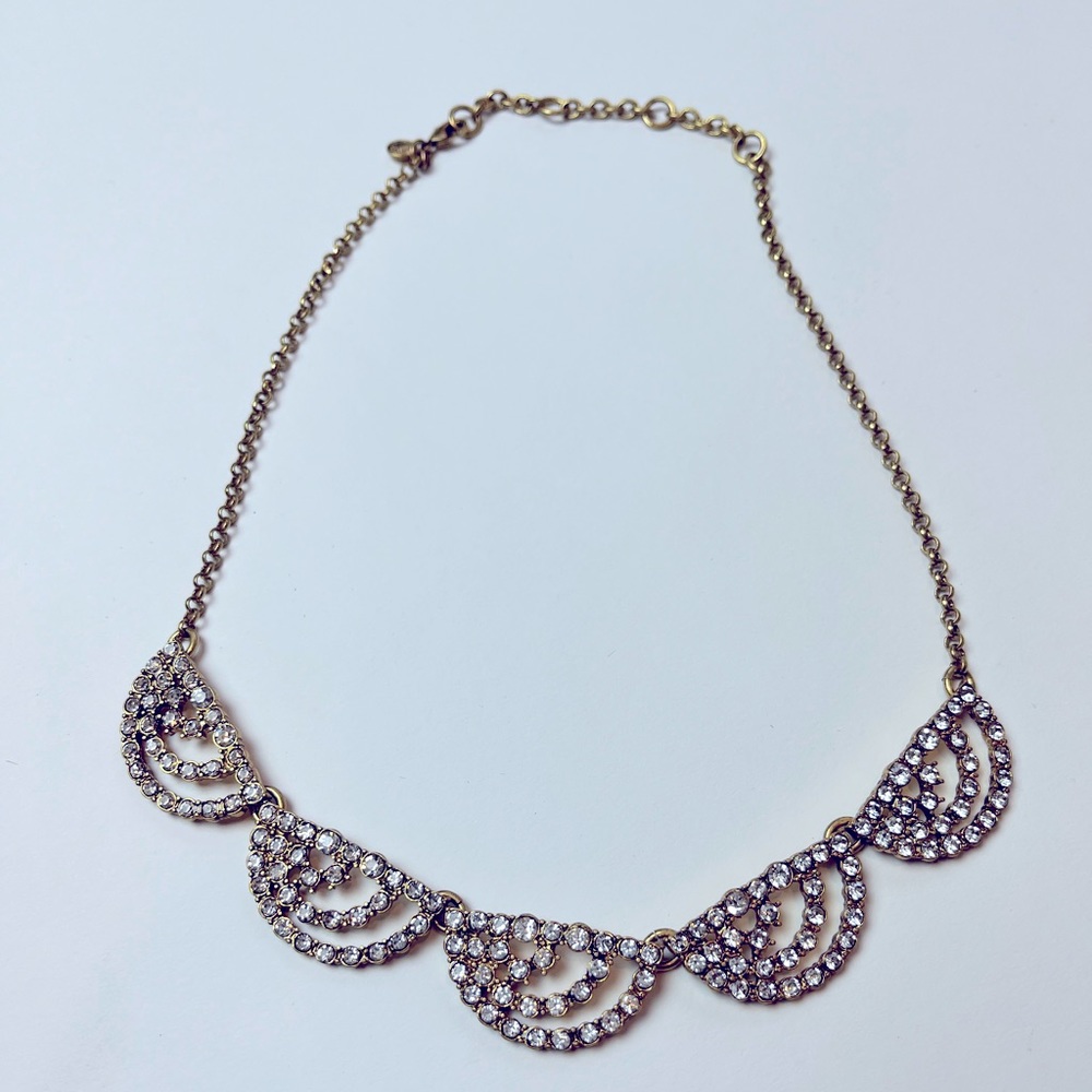 Gold Tone Half-Circle Crystal Necklace